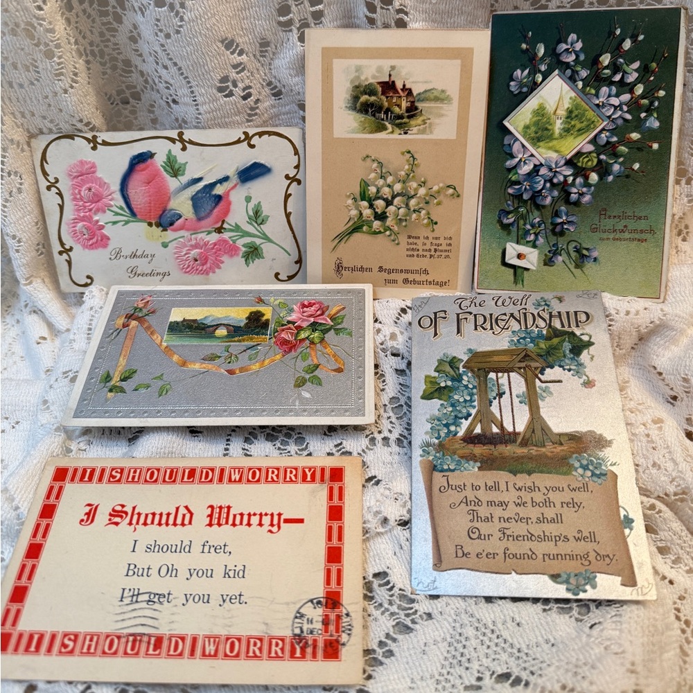 Antique Floral & Sentiment Postcard Lot - Multi Color